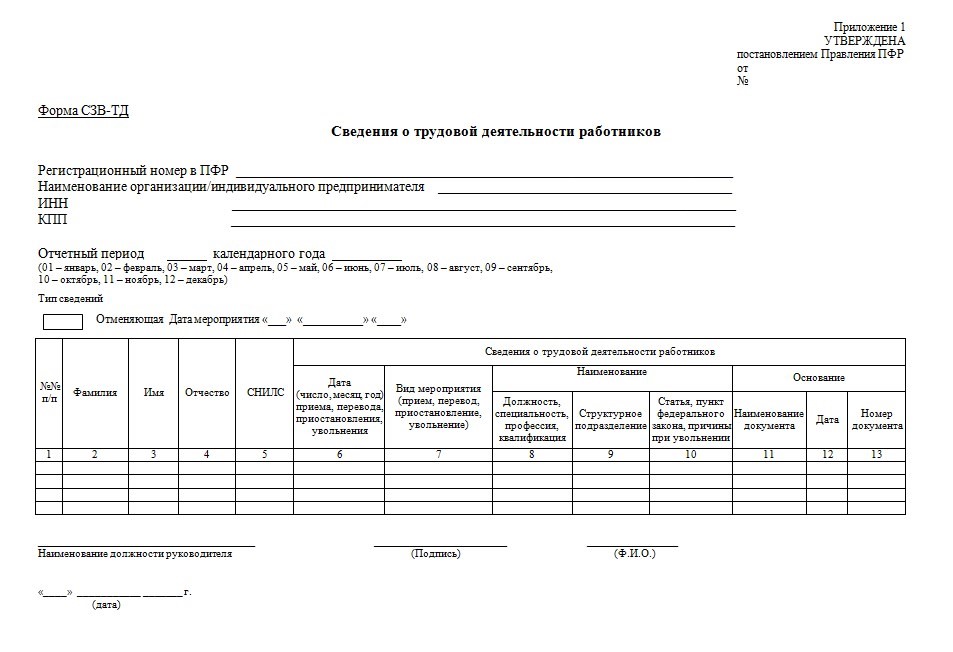 Сзв тд образец заполнения